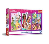 Trefl - Puzzle 3 en 1 : Disney Princess, Les Princesses Amies - 3 x 80 Pièces, Ensemble de Trois Puzzles pour Les Enfants à partir de 5 Ans
