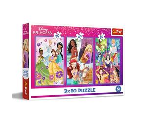 Trefl - Puzzle 3 en 1 : Disney Princess, Les Princesses Amies - 3 x 80 Pièces, Ensemble de Trois Puzzles pour Les Enfants à partir de 5 Ans