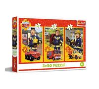 Trefl - Puzzle 3 en 1 : Fireman Sam, l'Équipe de la Caserne - 3 x 50 Pièces, Ensemble de Trois Puzzles pour Les Enfants à partir de 4 Ans