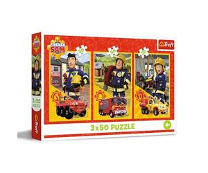 Trefl - Puzzle 3 en 1 : Fireman Sam, l'Équipe de la Caserne - 3 x 50 Pièces, Ensemble de Trois Puzzles pour Les Enfants à partir de 4 Ans