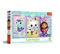 Trefl - Puzzle 3 en 1 : Gabby's Dollhouse, Faites Connaissance de Gabby et des Chats - 3 x 50 Pièces, Ensemble de Trois Puzzles pour Les Enfants à partir de 4 Ans