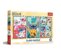 Trefl - Puzzle 3 en 1 : Lilo & Stitch, Le Monde de Stitch - 3 x 80 Pièces, Ensemble de Trois Puzzles pour Les Enfants à partir de 5 Ans