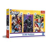Trefl - Puzzle 3 en 1 : Marvel The Avengers, des journées Pleines d'action - 3 x 80 Pièces, Ensemble de Trois Puzzles pour Les Enfants à partir de 5 Ans