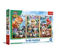Trefl - Puzzle 3 en 1 : paon patrouille, héros dinosaures - 3 x 80 éléments, lot de 3 puzzles pour enfants à partir de 5 ans