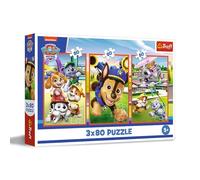 Trefl - Puzzle 3 en 1 : Paw Patrol, Une Meute des Chiens - 3 x 80 Pièces, Ensemble de Trois Puzzles pour Les Enfants à partir de 5 Ans