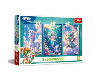 Trefl - Puzzle 3 en 1 : The Treflik Family, Ensemble dans Un Monde Coloré - 3 x 50 Pièces, Ensemble de Trois Puzzles pour Les Enfants à partir de 4 Ans