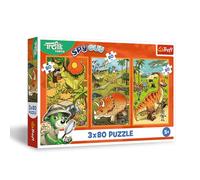 Trefl - Puzzle 3 en 1 : The Treflik Family, Les Treflik dans Le Monde des Dinosaures - 3 x 80 Pièces, Ensemble de Trois Puzzles pour Les Enfants à partir de 5 Ans
