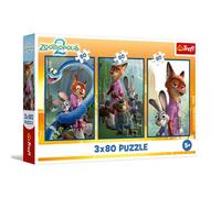 Trefl - Puzzle 3 en 1 : Zootopia 2, Animal Investigation - 3 x 80 pièces, Lot de Trois Puzzles pour Enfants à partir de 5 Ans