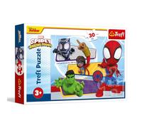Trefl - Puzzle 30 pièces, Le Courageux Spider-Man, Spidey et Ses Amis, 3+ | Développe la concentration et l’observation, haute qualité, puzzles avec des personnages de contes, pièces résistantes