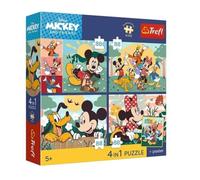 Trefl - Puzzle 4 en 1: Disney, Ensemble avec des Amis - 4 x 88 Pièces - Affiche à Collectionner, Jeu de Quatre Puzzles pour Enfants à partir de 5 Ans