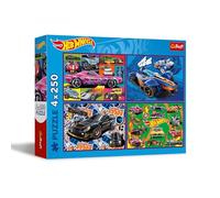 Trefl 4 en 1 : Hot Wheels, Voitures de Course-4 x 250 Pièces-Ensemble de Quatre Puzzle pour Les Adolescents, 13312, Multicolor
