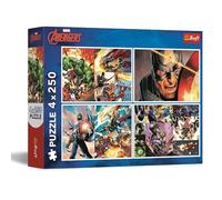 Trefl - Puzzle 4 en 1 : Marvel The Avengers, Les Journées Héroïques - 4 x 250 Pièces - Ensemble de Quatre Puzzle pour Les Adolescents