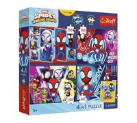 Trefl - Puzzle 4 en 1: Spidey and His Amazing Friends, Journée des araignées - 4 x 88 Pièces - Affiche à Collectionner, Ensemble de Quatre Puzzles pour Enfants à partir de 5 Ans