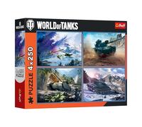Trefl - Puzzle 4 en 1 : World of Tanks, Grande Bataille de Chars - 4 x 250 pièces - Lot de Quatre Puzzles pour Adolescents