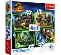 Trefl Puzzle 4en1 Dinosaures menaçants 34607 - Puzzle pour enfants