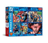 Trefl - Puzzle 4en1 : Superman, Le Courage de Superman - 4 x 250 Pièces - Ensemble de Quatre Puzzles pour Les Adolescents