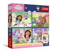 Trefl - Puzzle 4x88 pièces, Les ébats des Chats, Gabby's Dollhouse, 5+ | Lot de 4 puzzles, Premium Plus, affiche de collection, développement de la concentration et de l'observation, haute qualité