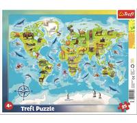 TREFL Puzzle Carte du monde avec animaux 25 pièces