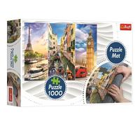 TREFL Puzzle Collage des villes Paris-Venise-Londres 1000 pièces + tapis puzzle