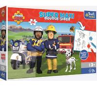 Trefl Primo - Fireman Sam, équipe Utile de Pompier Sam - 3en1 : Puzzle 24 Grands Pièces, Coloriage, Jeu avec Les éléments de colorier, Puzzle avec Les Héros de Contes de Fées