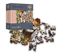 Trefl - Puzzle en Bois, Chats Sauvages dans La Jungle - 500+1 Pièces, Artisanat en Bois, Formes Irrégulières, 50 Figures d'animaux, Puzzle Moderne De Qualité Supérieure, Bricolage