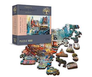 Trefl - Puzzle en Bois, De La Ville De New York, Collage - 1000 Pièces, Artisanat en Bois, Formes Irrégulières, 100 Figures De Monuments Et Symboles Américains, Puzzle Moderne De Qualité Supérieure
