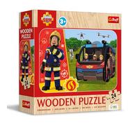 Trefl-Le Pompier Sam Bois : Fireman Pompier-24 Pièces, Wooden Puzzle, Motif décoratif au Verso, pour Les Enfants à partir de 3 Ans, 20269, Multicolor