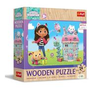 Trefl - Puzzle en Bois : Gabby's Dollhouse, Joyeuse Gabby et Amis - 24 pièces, Wooden Puzzle, Bords Arrondis, Motif Décoratif au Verso, pour Les Enfants à partir de 3 Ans