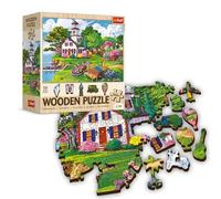 Trefl Puzzle en bois, Havre d'été - 500+1 éléments, artisanat en bois, formes irrégulières, 50 figurines de voyage, puzzle moderne de qualité supérieure à faire soi-même pour adultes et enfants à