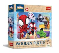 Trefl - Puzzle en Bois : Marvel, Spidey and His Amazing Friends, Spiday et Ses Amis extraordinaires - 24 pièces, Puzzle en Bois, Bords Arrondis, Motif au Verso, pour Les Enfants à partir de 3 Ans