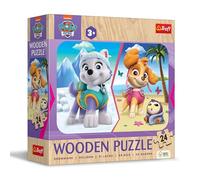 Trefl - Puzzle en Bois : Paw Patrol, Pat Patrouille de Filles - 24 pièces, Wooden Puzzle, Bords Arrondis, Motif Décoratif au Verso, pour Les Enfants à partir de 3 Ans