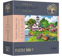 Trefl - Puzzle en Bois, Port D'Été - 500+1 Pièces, Artisanat en Bois, Formes Irrégulières, 50 Figures De Voyage, Puzzle Moderne De Qualité Supérieure, Bricolage, pour Adultes Et Enfants De Plus De 12
