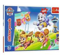 Trefl - Puzzle pailleté : Paw Patrol, Sparkling Dogs - Puzzle pailleté 100 pièces - Scintillant avec des Personnages de Dessins animés, Amusement pour Les Enfants à partir de 5 Ans