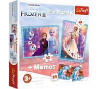 Trefl- Disney Frozen Reine des Neiges 2, 2 x Puzzle + mémos, pour Enfants à partir de 3 Ans, TR90814, Terre mystérieuse, 0