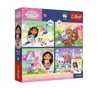 Trefl - Puzzles 4 en 1 : La Maison de poupées de Gabby, L'heure de Jouer du Chaton - 4 x 88 pièces - Affiche Originale, Lot de Quatre Puzzles pour Les Enfants à partir de 5 Ans