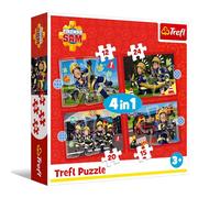 Trefl – Puzzle Sam le Pompier – 4 en 1 (4 puzzles) 12–24 pièces, dès 3 ans