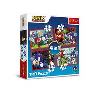 Trefl-Sonic The Hedgehog, Les Aventures de Sonic-Puzzles 4 en 1,de 35 à 70 éléments-Puzzles colorés avec Les Personnages du Jeu Sonic, pour Les Enfants à partir de 4 Ans