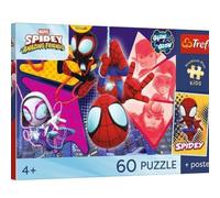 Trefl - Spidey and His Amazing Friends, Awesome Adventure - Puzzle 60 Pièces - Puzzle Coloré Héros de Conte de Fées, Affiche à Collectionner, Divertissement Créatif, Plaisir pour Les Enfants à partir