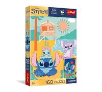 Trefl - Stitch sur la Vague - 160 pièces - Puzzle coloré avec Les Personnages du Dessin animé, à Assembler, Poster Unique Inclus, Divertissement créatif pour Les Enfants à partir de 6 Ans