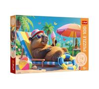 Trefl - The Treflik Family, Détente à la manière des capybaras - Puzzle de 100 pièces - Puzzles colorés avec des Animaux, Divertissement créatif, Amusement pour Les Enfants à partir de 5 Ans