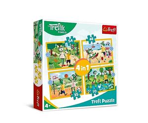 Trefl-The Treflik Family, Trefliki en Vacances - Puzzle 4 en 1, de 35 à 70 éléments - Puzzles colorés avec des Personnages du Dessin animé La Famille Trefliki, pour Les Enfants de Plus de 4 Ans