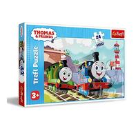 Trefl-Thomas et Ses Amis, Thomas et Percy sur Les Rails-Puzzle 24 Maxi-24 Grands éléments, Puzzles colorés avec Personnages de Dessin animé,Amusant pour Les Enfants à partir de 3 Ans