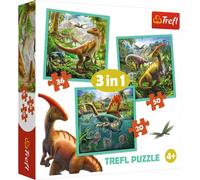 Trefl TR34837, Puzzle, Die außergewöhnliche Welt der Dinosaurier, Von 20 BIS 50 Teilen, 3 Sets, für Kinder AB 4 Jahren, Le Monde Incroyable des Dinosaures