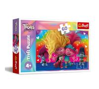 Trefl - Trolls Band Together, Trolles amicaux - Puzzle 60 Pièces - Puzzle Colorés avec des Personnages de Bande Dessinée, Divertissement créatif, Loisir pour Les Enfants à partir de 4 Ans