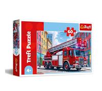 Trefl - Un Camion de Pompiers - Puzzle 60 Pièces - Puzzle coloré avec des Personnages de Bande Dessinée, Divertissement Créatif, Loisir pour Les Enfants à partir de 4 Ans