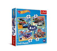 Trefl - Voitures Hot Wheels - Puzzles 4 en 1, 4 Puzzles de 35 à 70 pièces - Puzzles colorés avec Les Voitures cultes, différents Niveaux de difficulté, pour Les Enfants à partir de 4 Ans