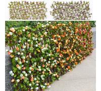 Treillis de jardin extensible avec fleurs en soie et feuilles vertes pour décoration extérieure et intérieure (violet)