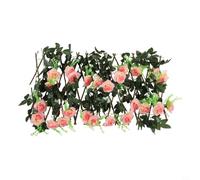 Treillis de jardin extensible en bois avec feuilles artificielles, décoration murale télescopique réglable pour cour, balcon, terrasse (blanc cassé)