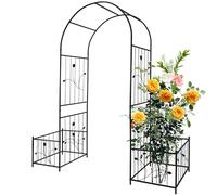 Treillis de jardin pour plantes grimpantes, arche de jardin en métal avec supports de jardinière, 200 cm de large x 218 cm de haut, support idéal pour l'entrée de jardin