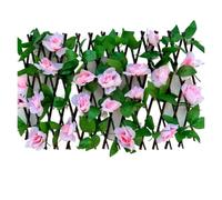 Treillis Extensible Cour extérieure de clôture Simulation | Décoration de jardin murale en rotin à feuilles vertes en plastique télescopique(40CM Rose)